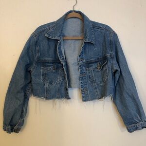 J Galt Brandy Melville Cropped Denim Jacket Long Sleeve Blue Crop